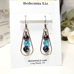 Blue Glass Antique.Bronze Hooks Hidden Meaning earrings Mystic Outlands, C  353■